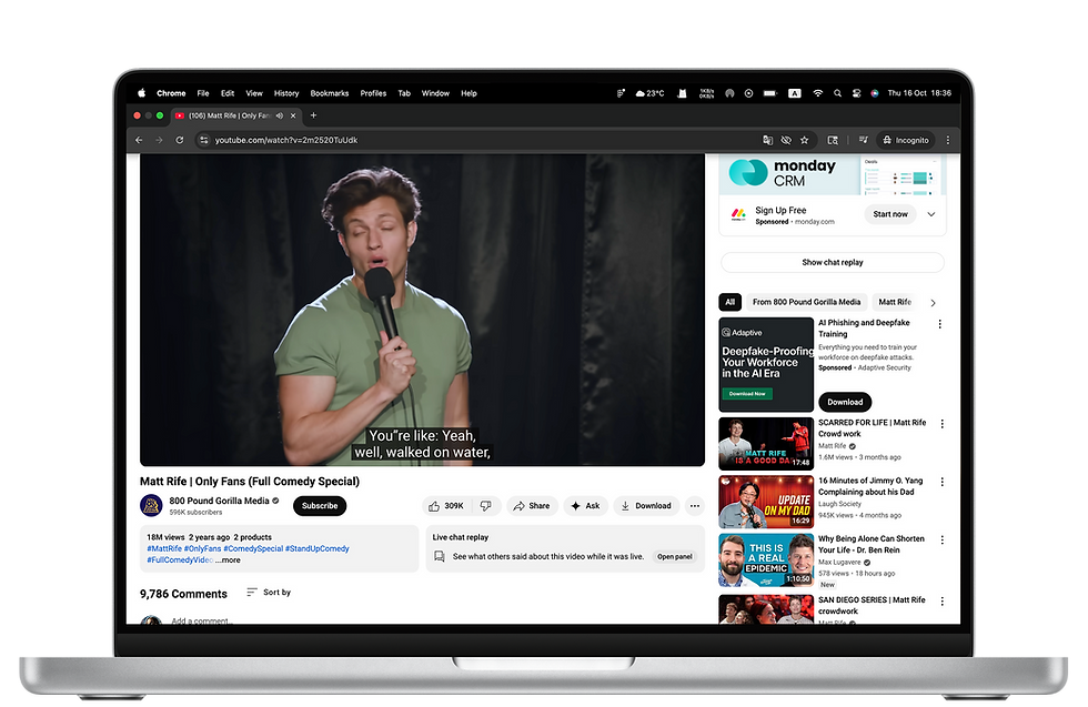 A user getting distracted by a video, representing the loss of focus Fomi solves.