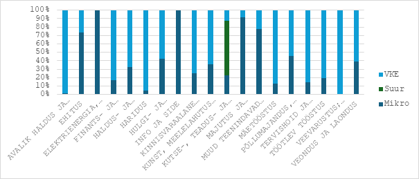 Töötajate osakaal ettevõtte suuruse järgi tegevusvaldkondade lõikes