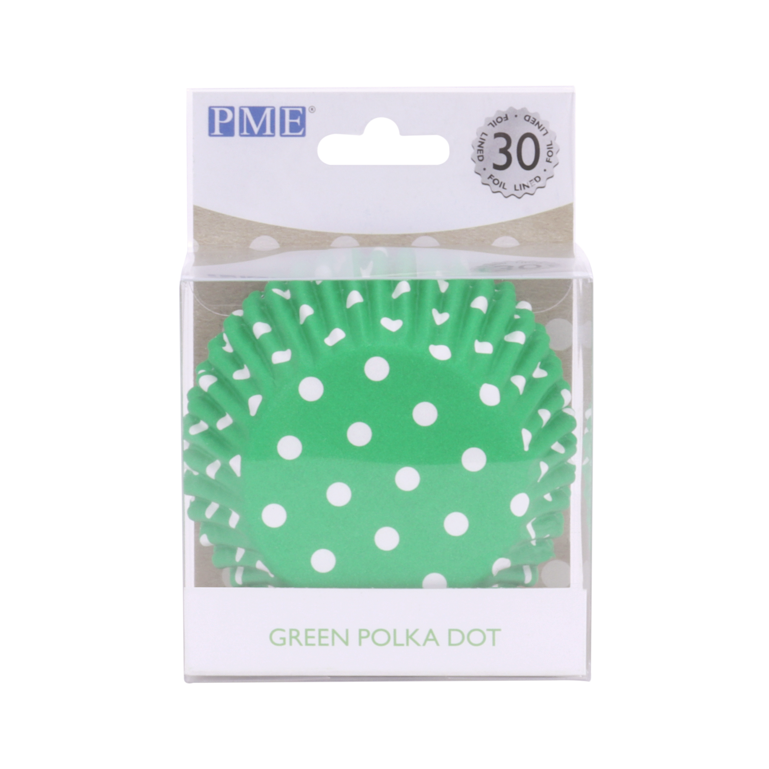 PME Cupcake Cases Foil Lined - Green Polka Dots Pk/30