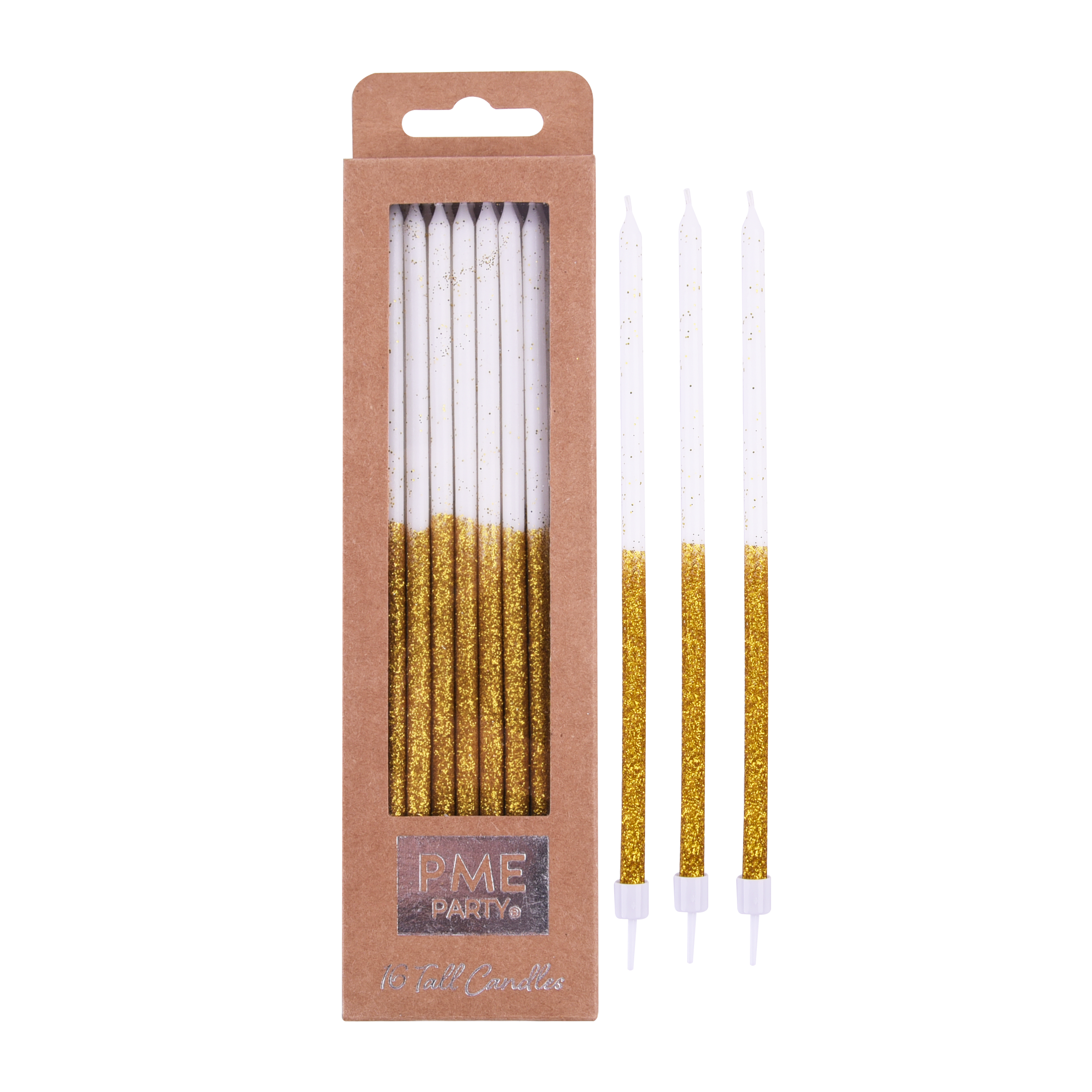 PME Candles Tall - Gold Glitter Pk/16