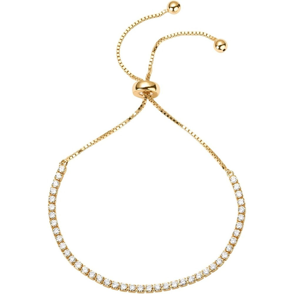 14K Gold Plated Cubic Zirconia Classic Tennis Bracelet for Women | Adjustable Sl
