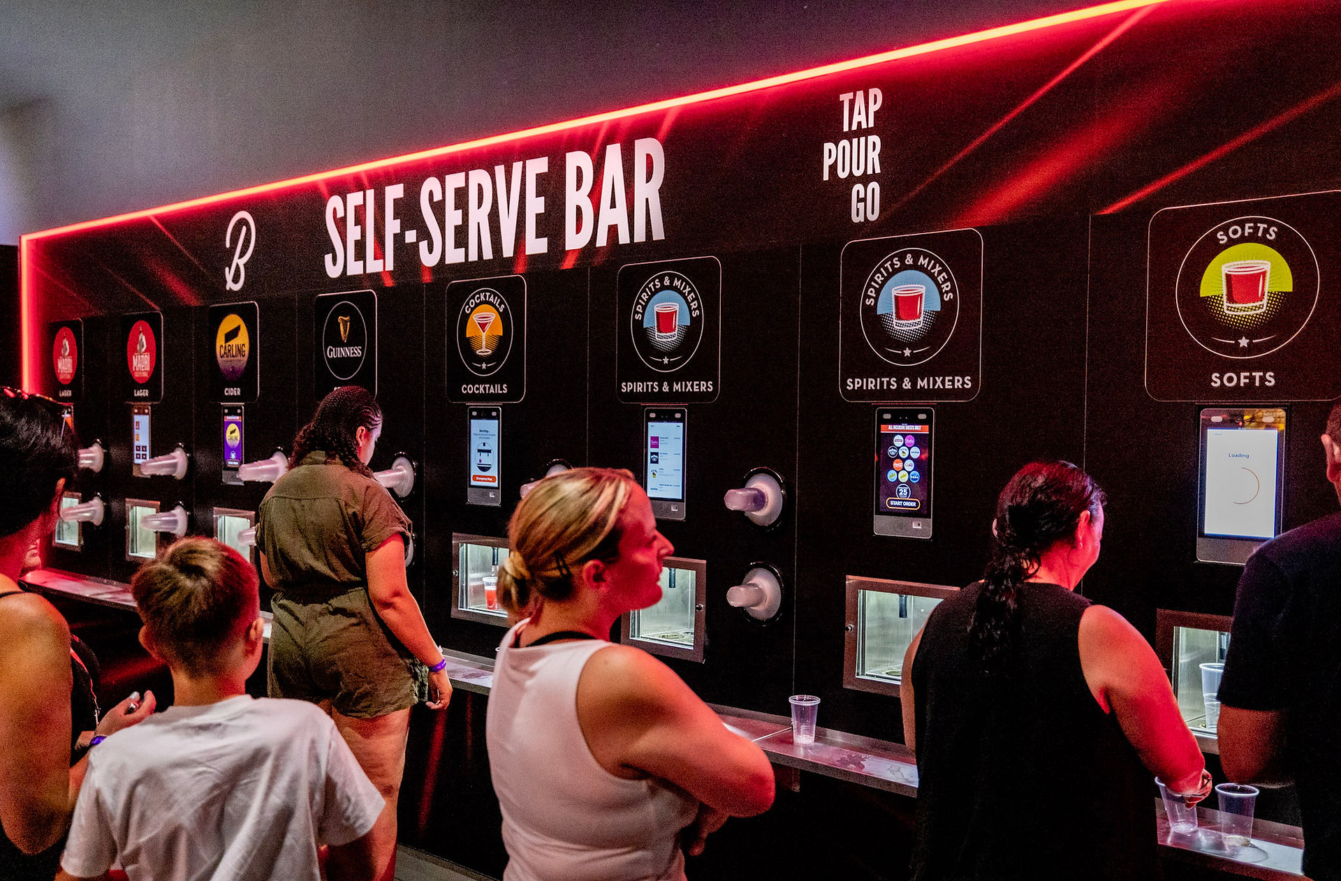 Red and black self-service bar wall