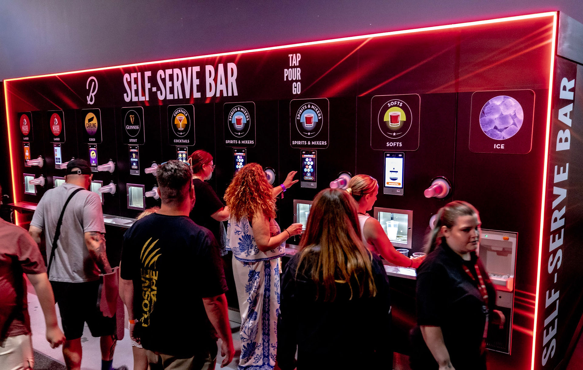 Red and black self-service bar wall