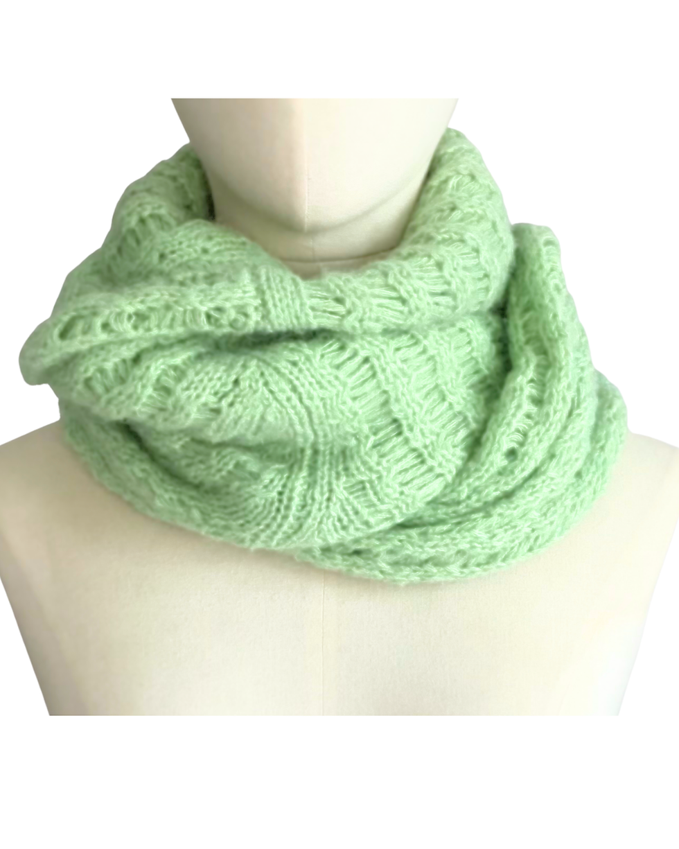Apple Green Sweater Sleeves Scarf Tied as Snood Front View