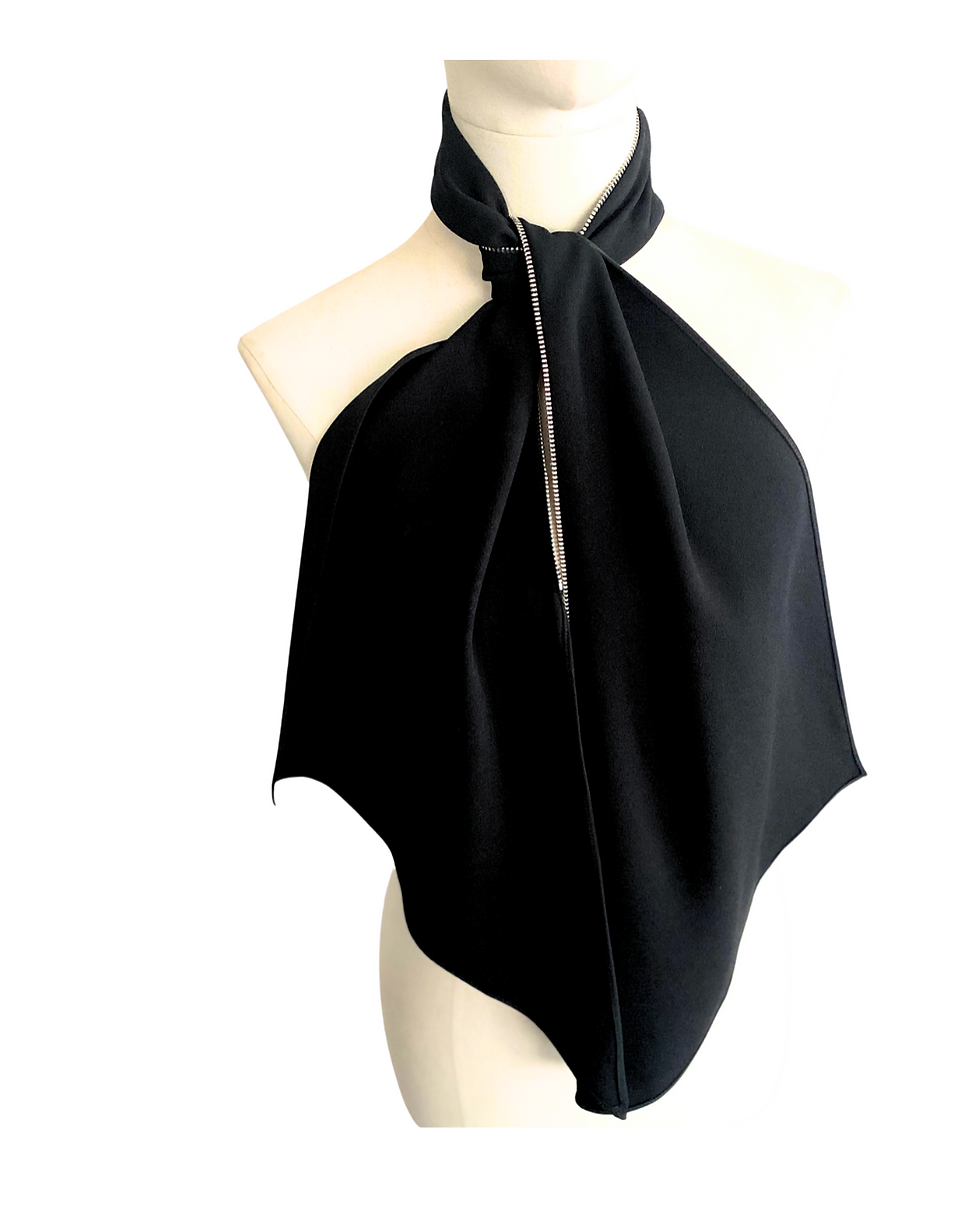 Thumbnail: Black Zip Trim Scarf Tied in Knot Front View