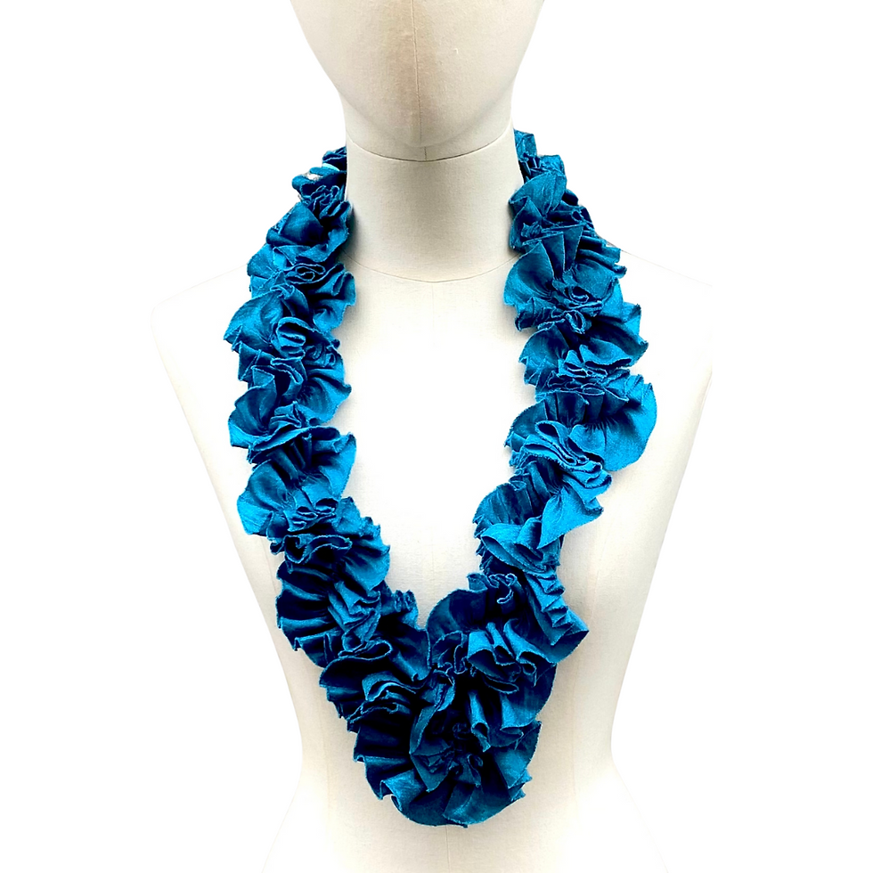 Thumbnail: Turquoise sculptural ruffle textile necklace front view