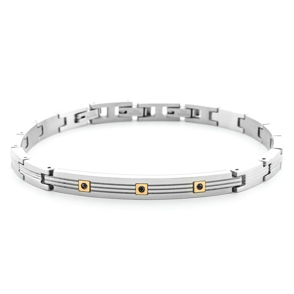Paciotti Bracciale Uomo Spinello Nero | Acciaio e Oro 18kt | 18-21cm