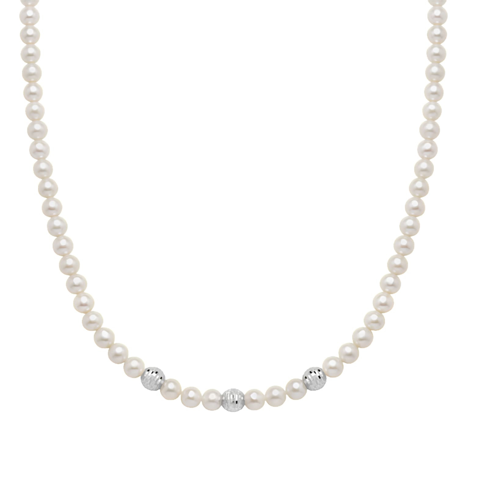 Collana Miluna con Perle Bianche e Sfere Diamantate in Oro Bianco 375 PCL6926BX