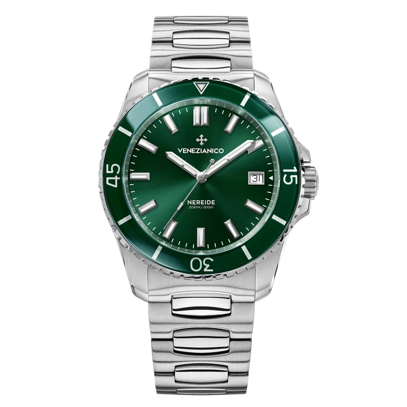 Venezianico Nereide Verde con quadrante soleil, ghiera verde e bracciale Canova.