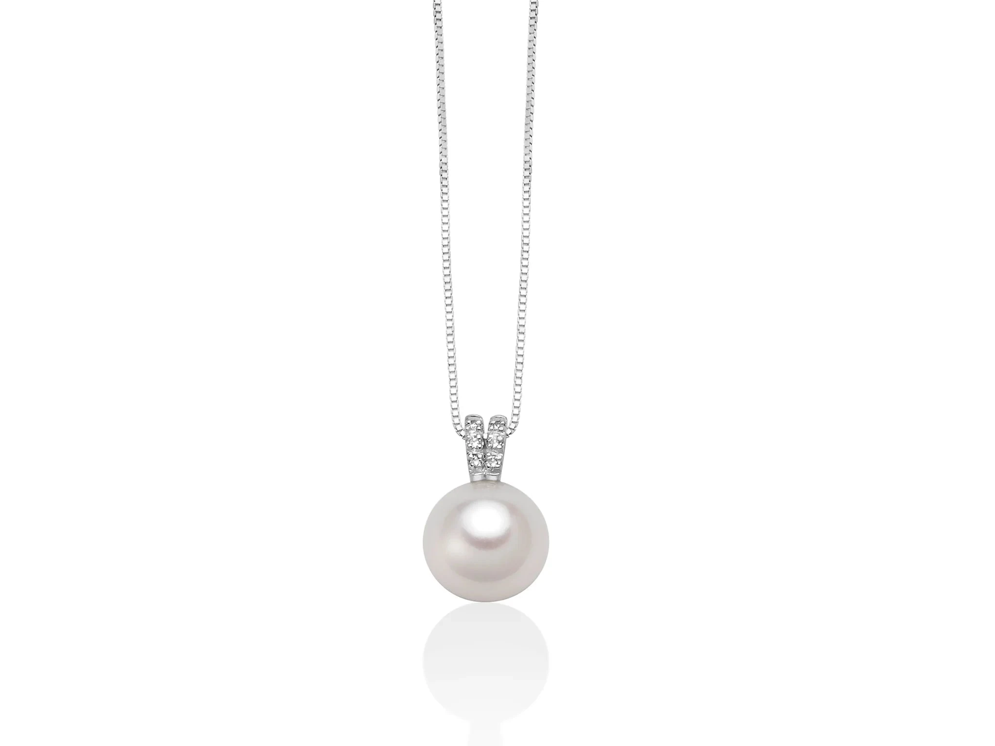 Miluna Collana con Perla 8-8,5 e Diamanti in Oro Bianco 18kt
