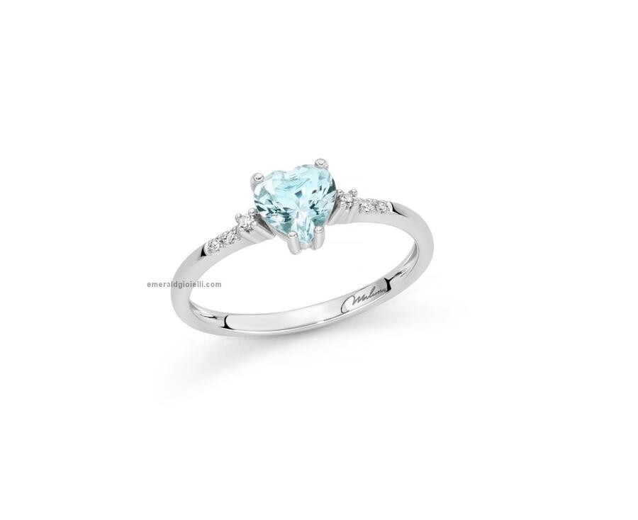 Anello Miluna in Oro Bianco 18K con Acquamarina e Diamanti