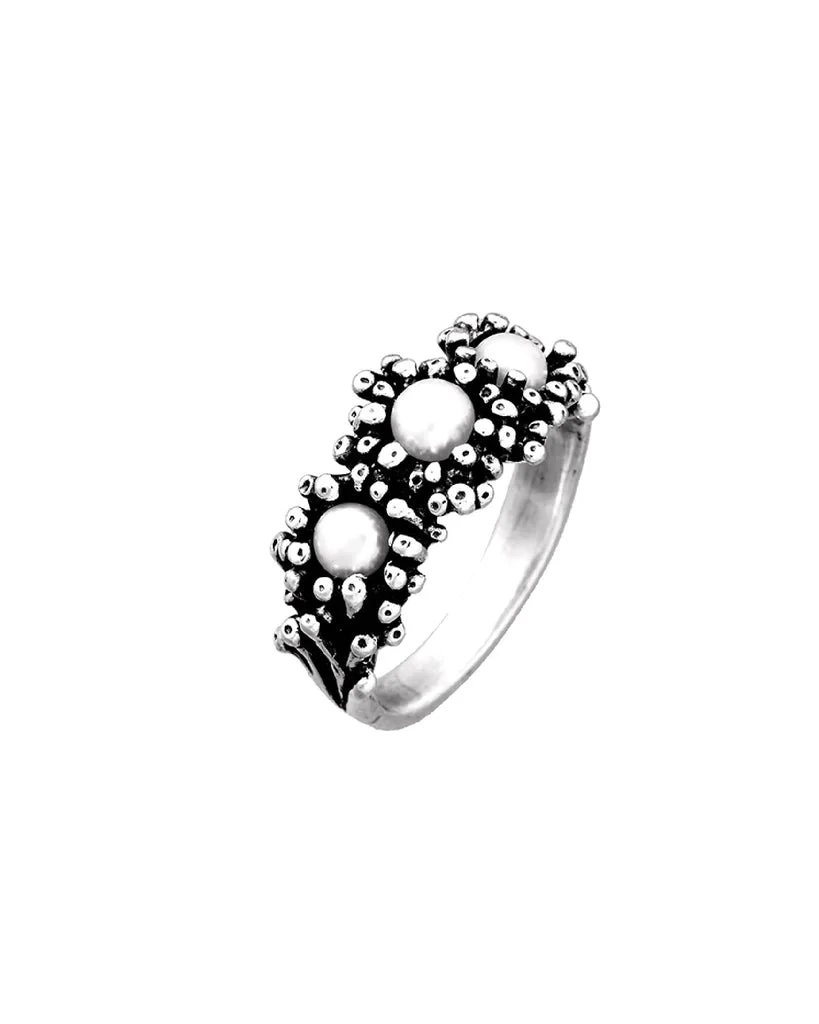 Giovanni Raspini Anello Donna Trilogy Anemone | Argento 925 | 3 Perle Naturali