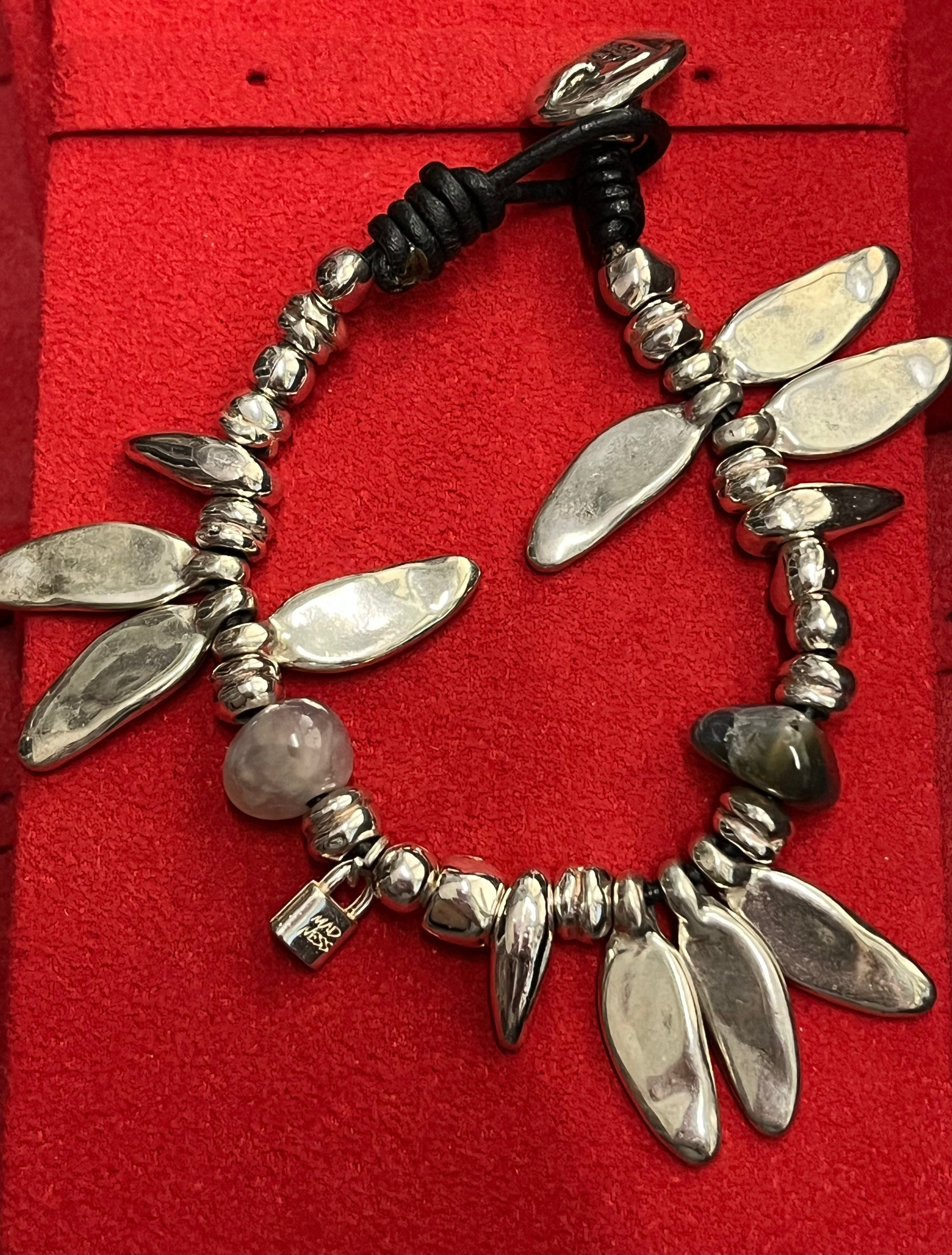 Madness Bracciale Donna con Petali Pendenti | Argento 925 | Agata e Lucchetto