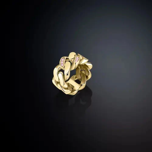 Chiara Ferragni Anello Donna Bossy Chain | Placcatura Oro 18k | Cristalli Rosa