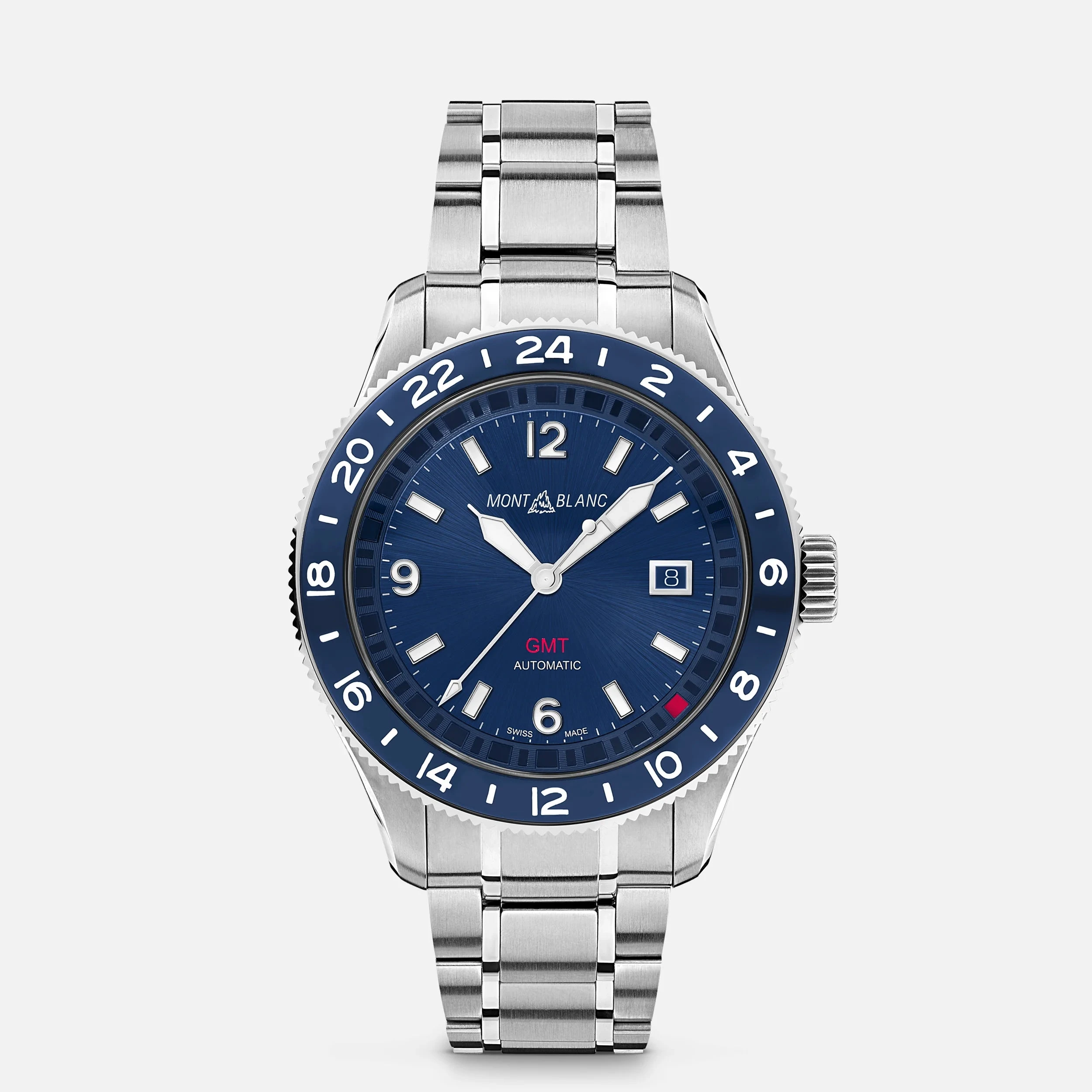 Montblanc Orologio Uomo 1858 GMT 2° Fuso Orario | Acciaio | Quadrante Sunray Blu