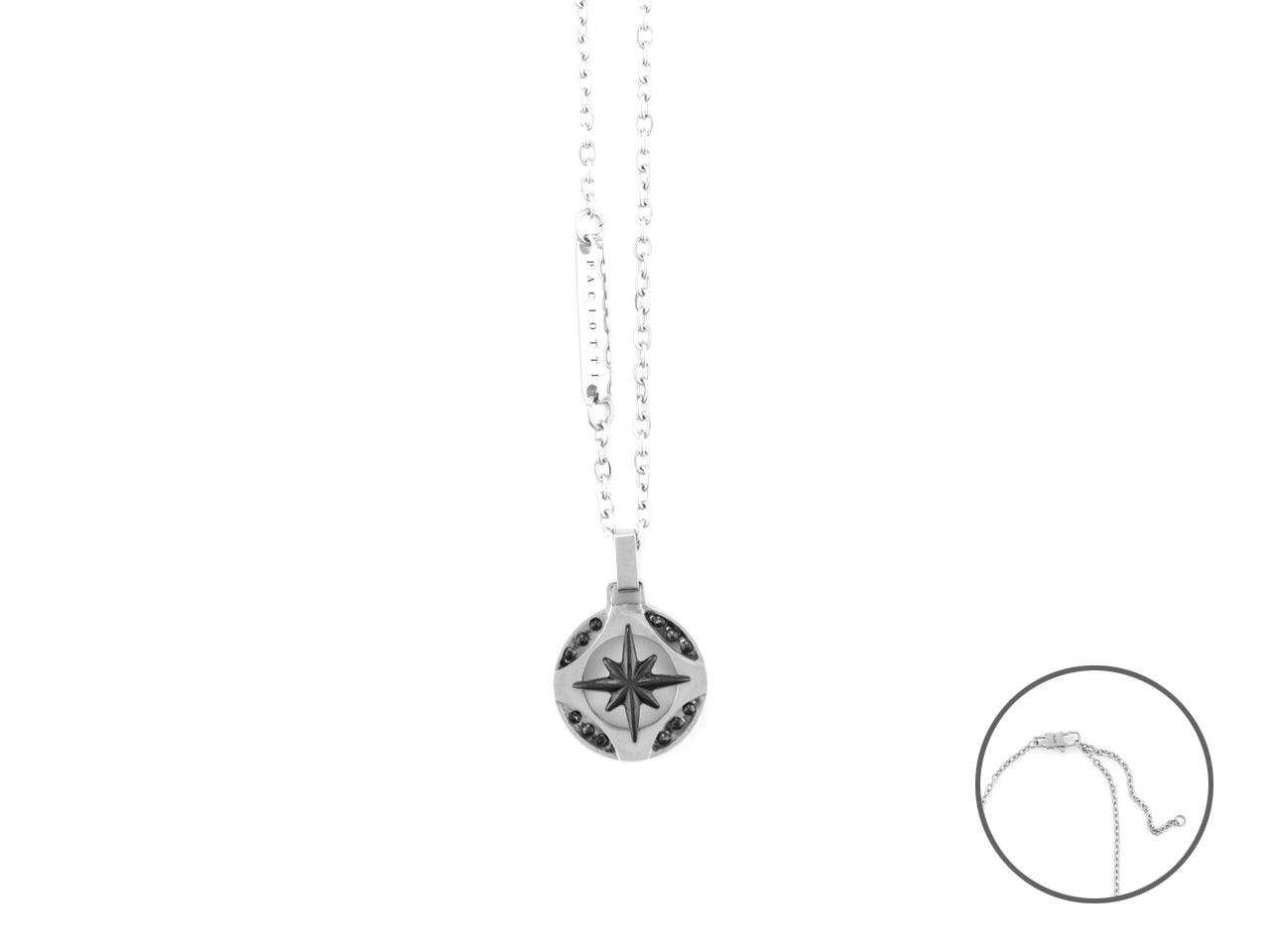Paciotti Collana Uomo Rosa dei Venti | Acciaio Nero | Zirconi Neri