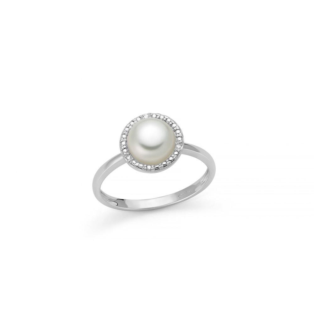 Anello Miluna in Oro Bianco 375 con Perla Oriente e Diamanti