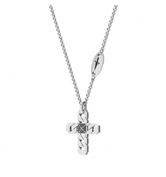 Cesare Paciotti Collana Uomo Croce Zirconi Neri/Bianchi | Argento rodiato | 55cm