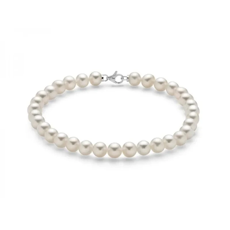 Miluna Bracciale Donna Perle Bianche 5-5,5 mm | Oro Bianco 18kt | 18 cm