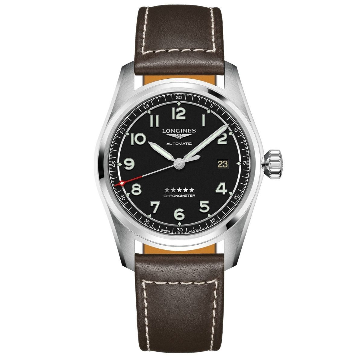 Longines Orologio Uomo Cronometro COSC | Acciaio | Cinturino Pelle Marrone