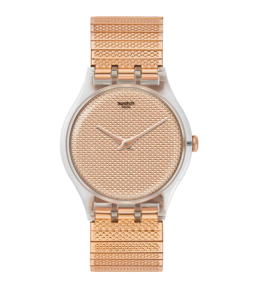 Swatch Orologio Donna Quadrante Oro Rosa 3D | PVD Lucidato | Resistente 30m