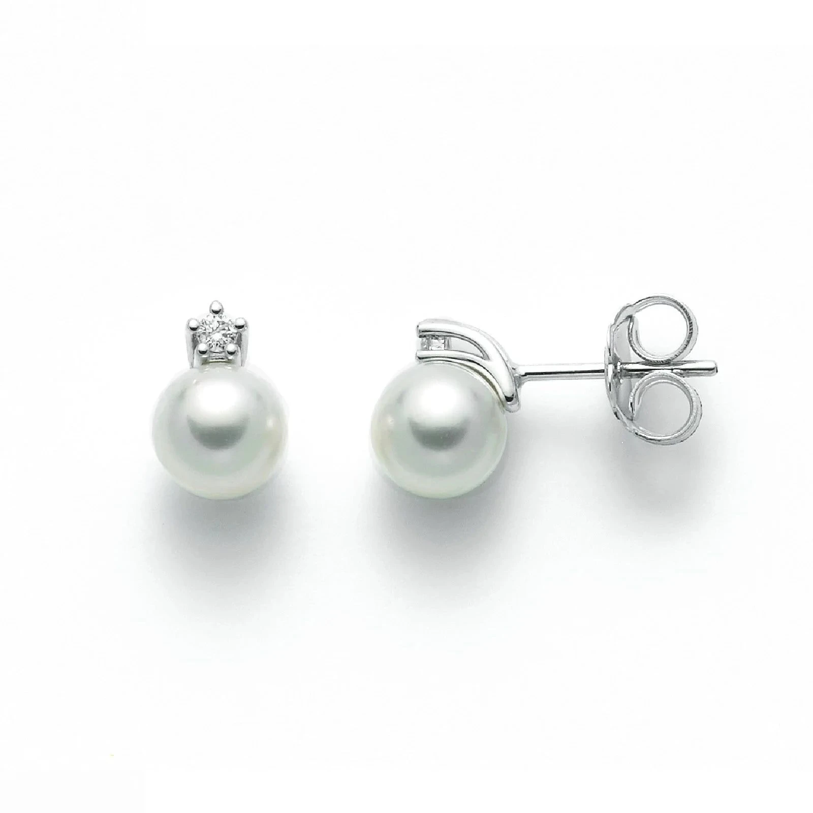 Nimei Orecchini con Perle Akoya e Diamanti in Oro Bianco 18 Kt