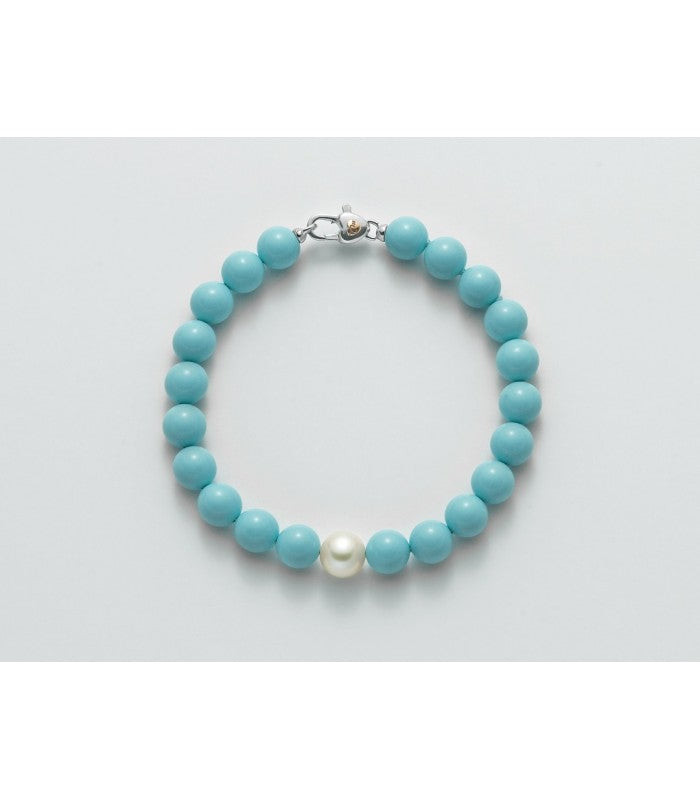 Miluna Bracciale Donna Turchese Azzurro e Perla | Argento 925 | 8/9 mm