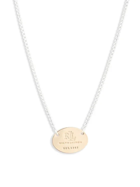 Ralph Lauren Collana Donna Piastra Ovale Logo Iconico | Argento e Oro | 44 cm