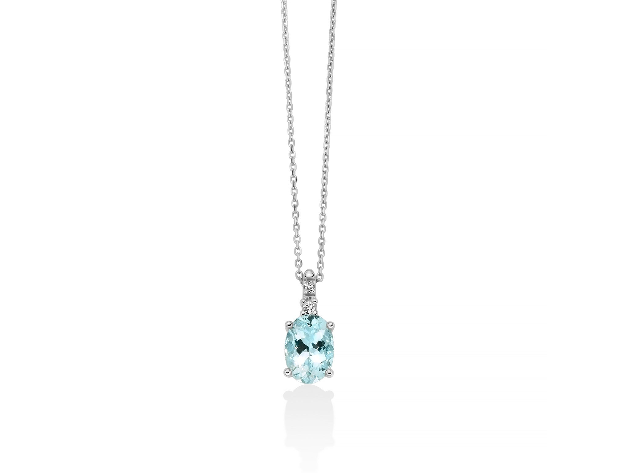 Miluna Collana in Oro Bianco 18K con Acquamarina Ovale e Diamanti