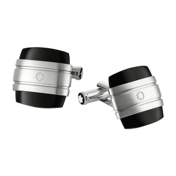 Montblanc Gemelli Uomo Rettangolari | Acciaio e Onice | Confezione Originale