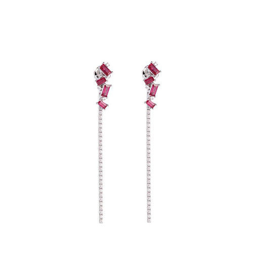 Alfieri & St John Orecchini Pendenti Rubini e Diamanti | Oro Bianco 18kt | 6,4cm