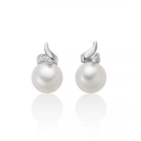 Orecchini Miluna in Oro Bianco 9kt con Perle e Diamanti 0,012 ct