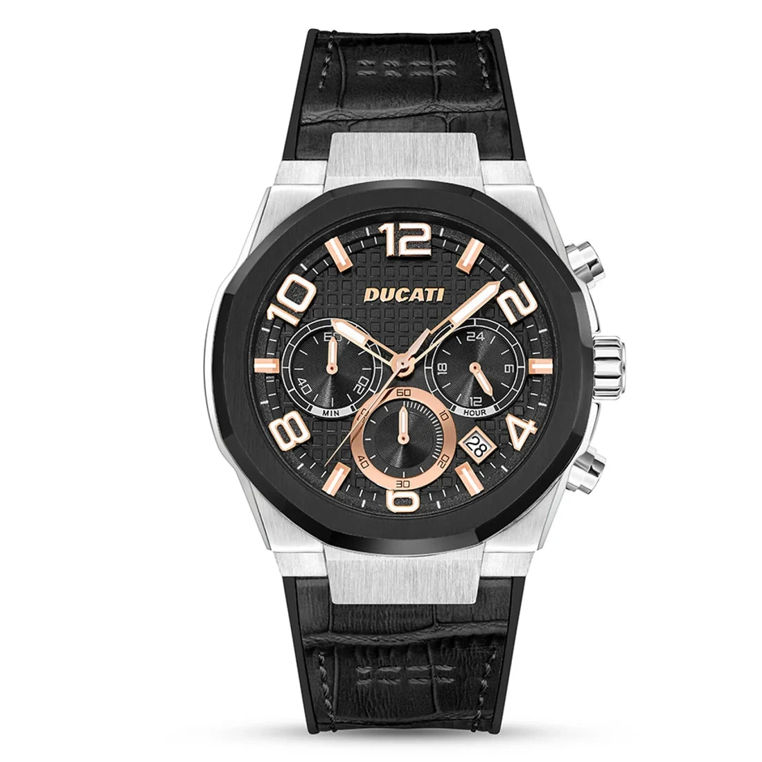 Ducati Orologio Corse Crono Nero in Acciaio e Pelle