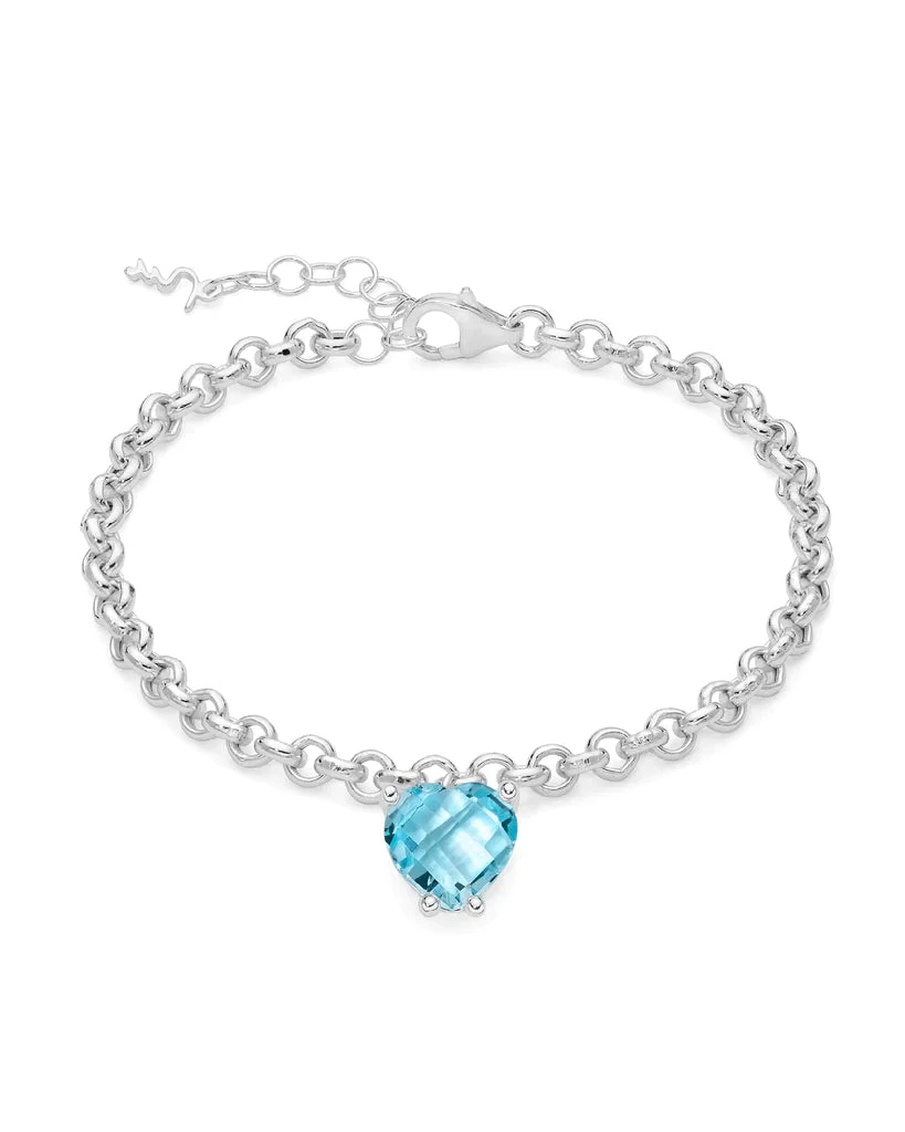 Miluna Bracciale Donna Cuore Topazio Azzurro | Argento 925‰ | 4 Ct Briolette