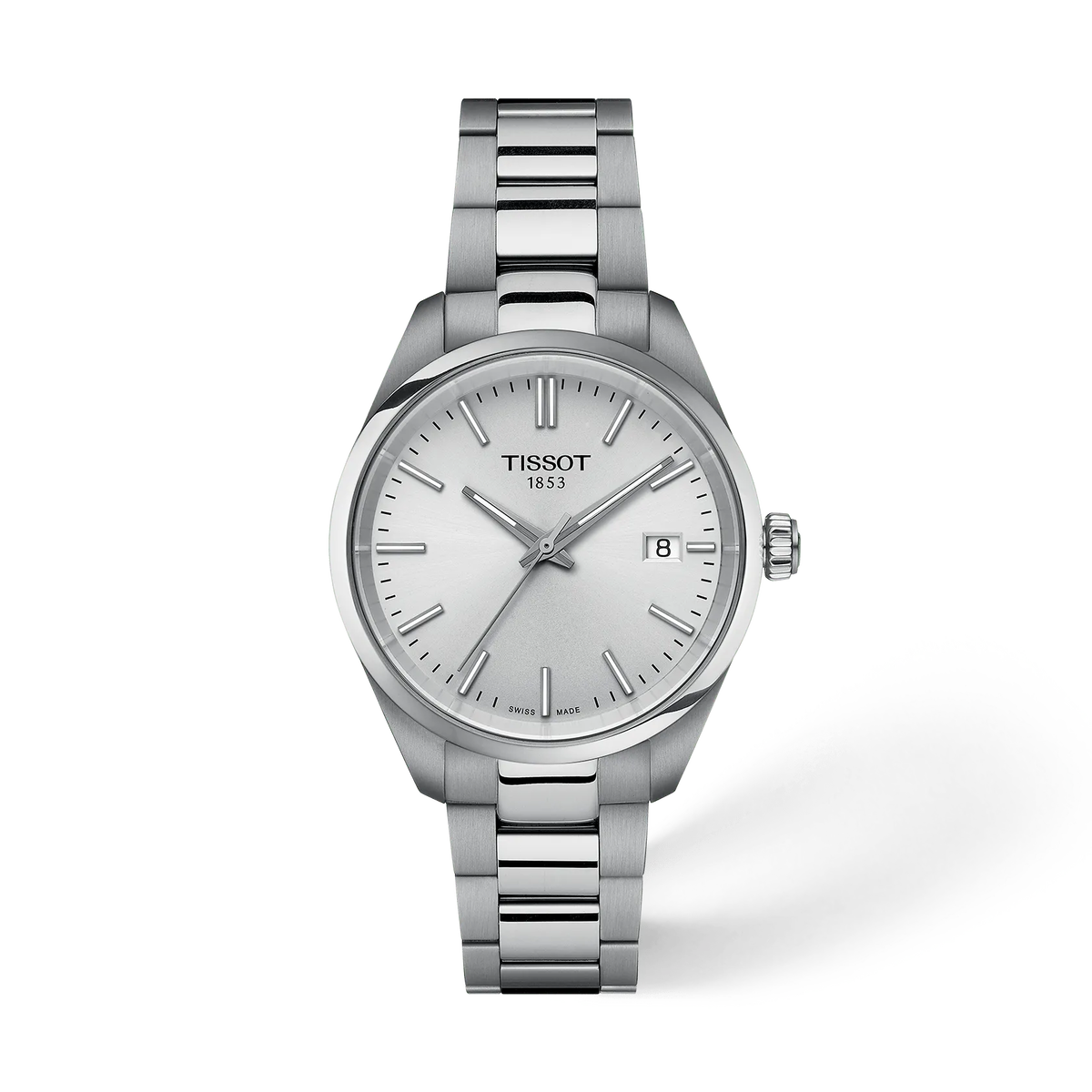 Tissot PR 100 Quarzo Donna 34 mm con Quadrante Argentato e Bracciale in Acciaio