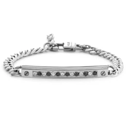 Paciotti | Bracciale Uomo | Targa zirconi bianchi/neri | Acciaio | Regolabile