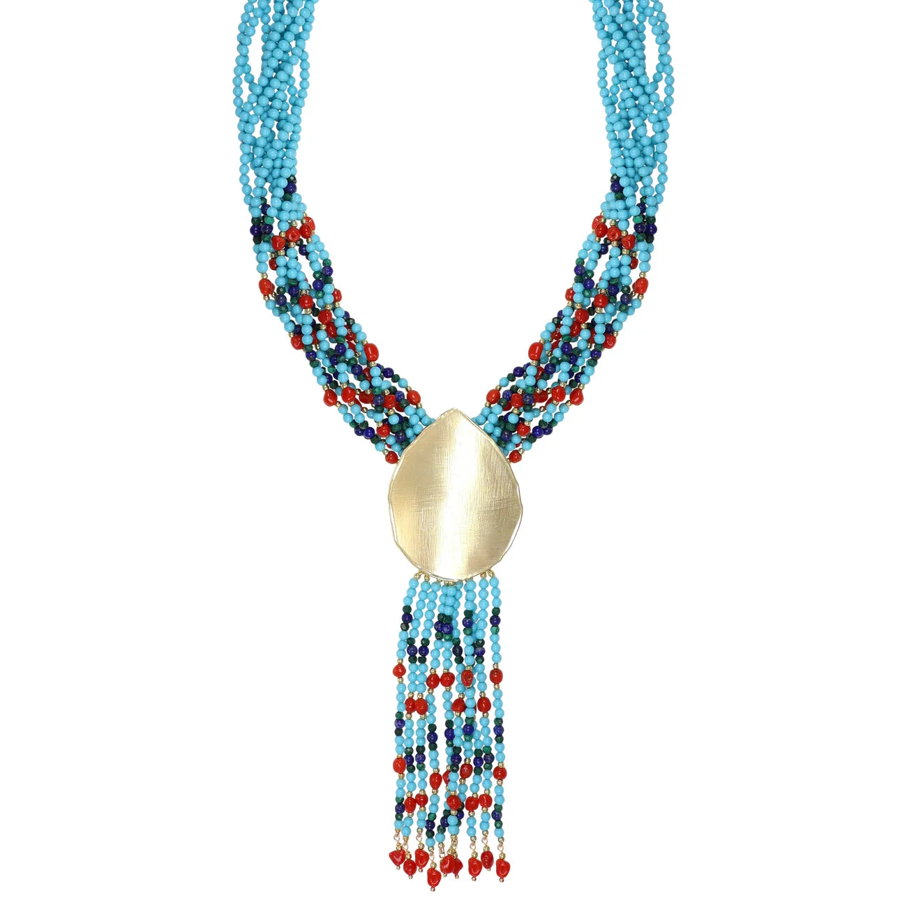 NIVY Collana Aluna a Y Multifilo con Corallo e Pietre in Argento 925