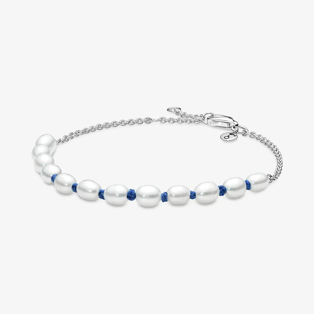Pandora | Bracciale Donna | Perle d'acqua dolce | Argento 925 | Cordino blu