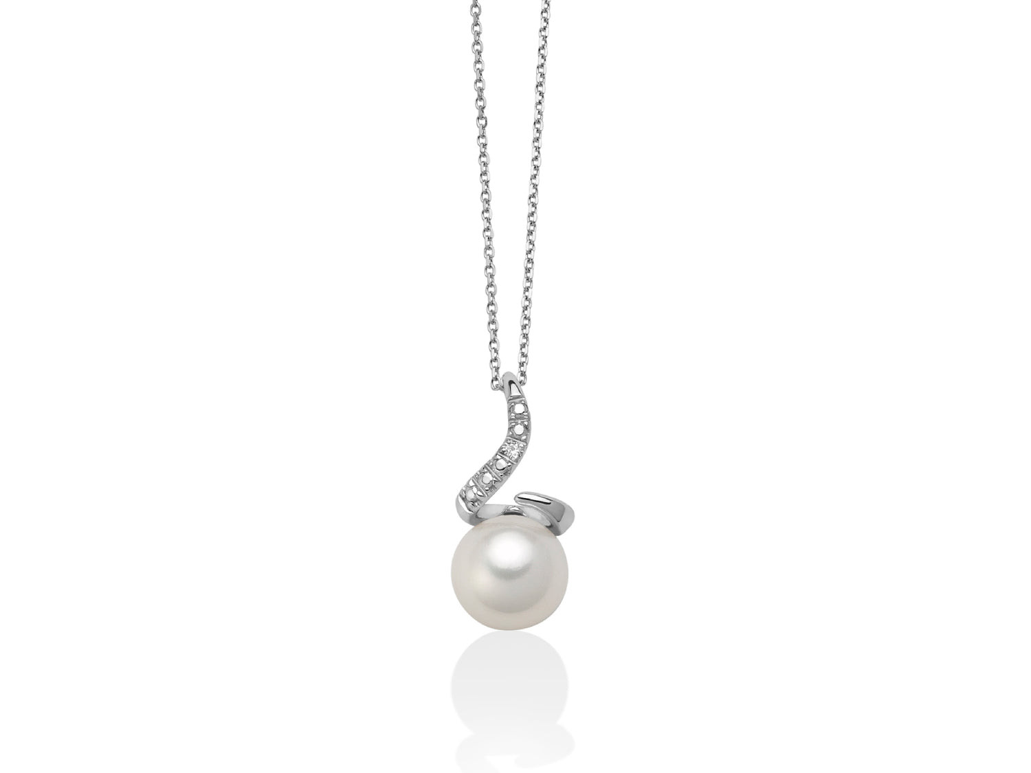 Miluna Collana Donna con Perla d’Acqua Dolce e Diamanti | Oro Bianco | 45 cm