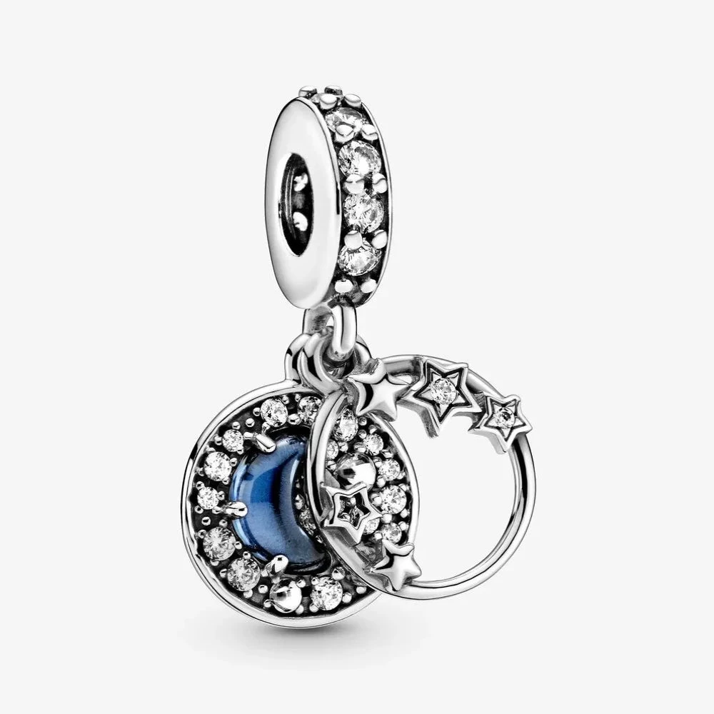Pandora | Charm | Stelle e Mezzaluna Blu | Argento Sterling | Incisione