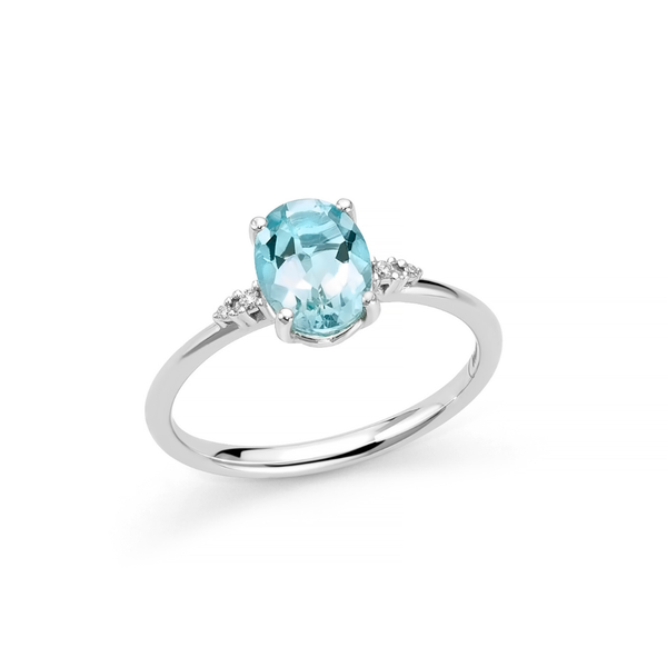 Anello Miluna in oro bianco 9 kt con topazio azzurro e diamanti
