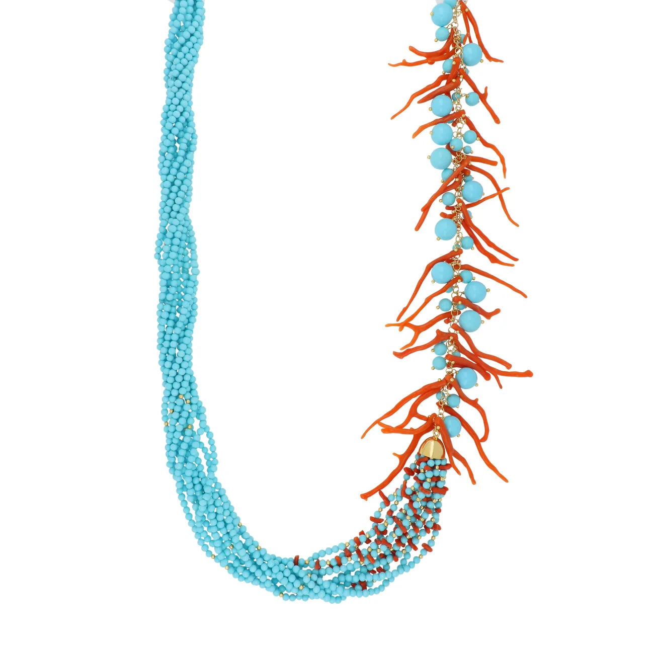 NIVY Collana Nima Torchon con Corallo Sciacca e Turchese in Argento 925