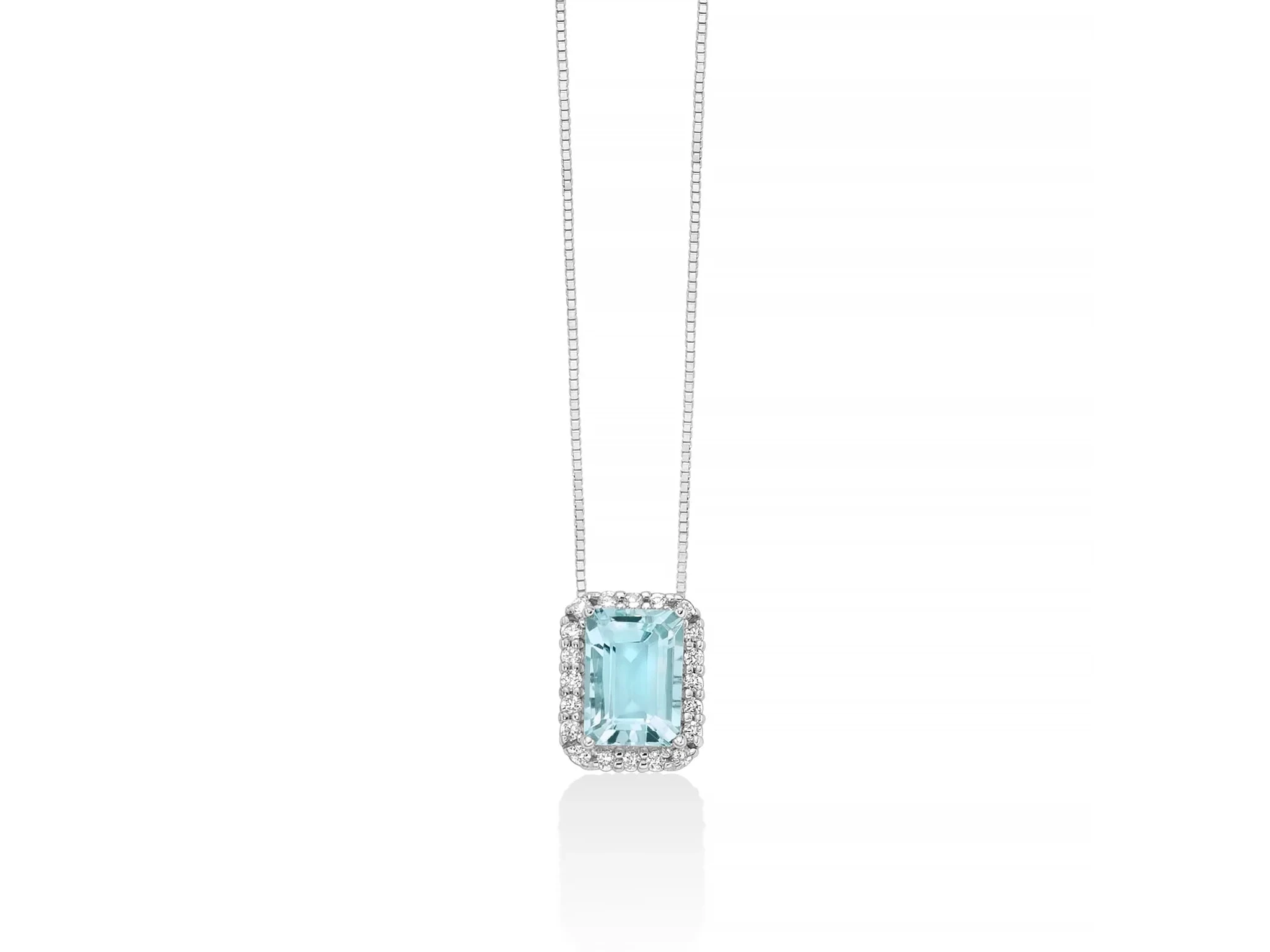 Miluna | Collana Donna | Acquamarina 7x5 mm ottagonale | Oro 18K | Diamanti
