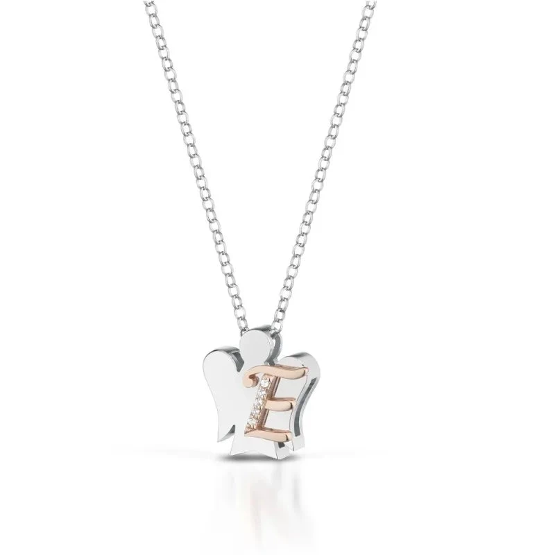 Roberto Giannotti Collana Angelo Lettera E | Argento 925 | Oro Rosa, Zirconi