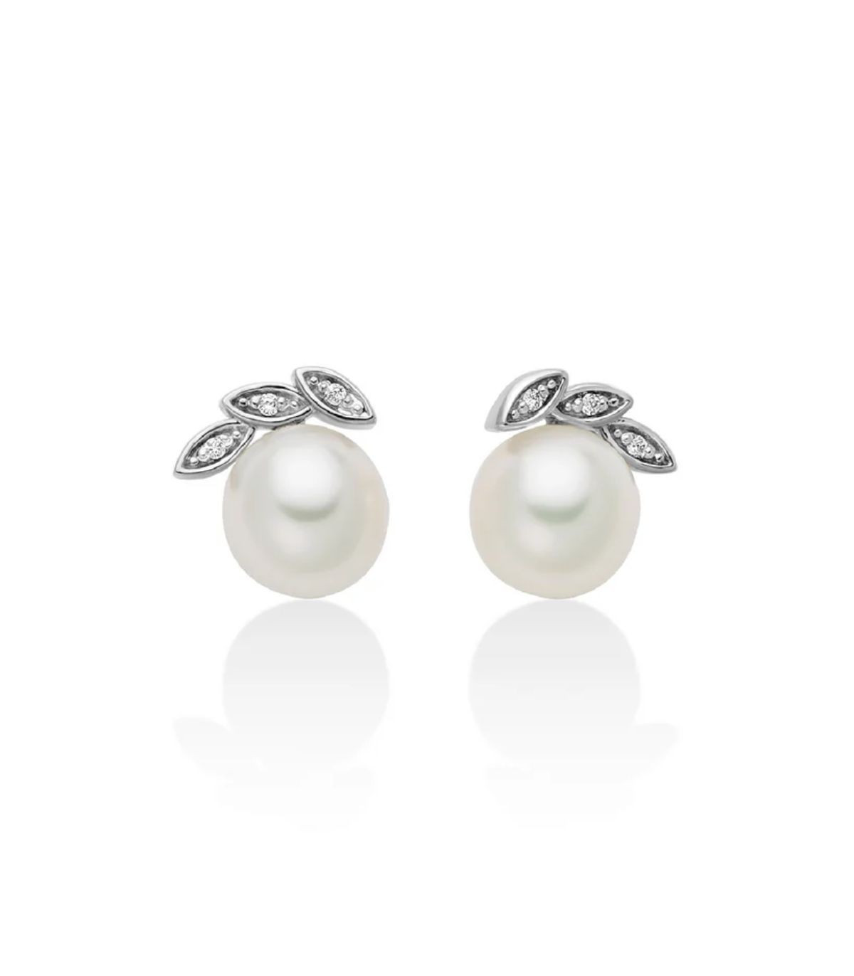 Orecchini Miluna in Oro Bianco 9Kt, Perle e Diamanti