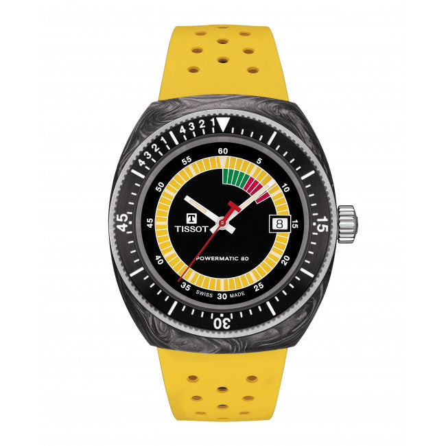 Tissot Orologio Uomo Powermatic 80 | Acciaio & Carbonio | Cinturino Giallo