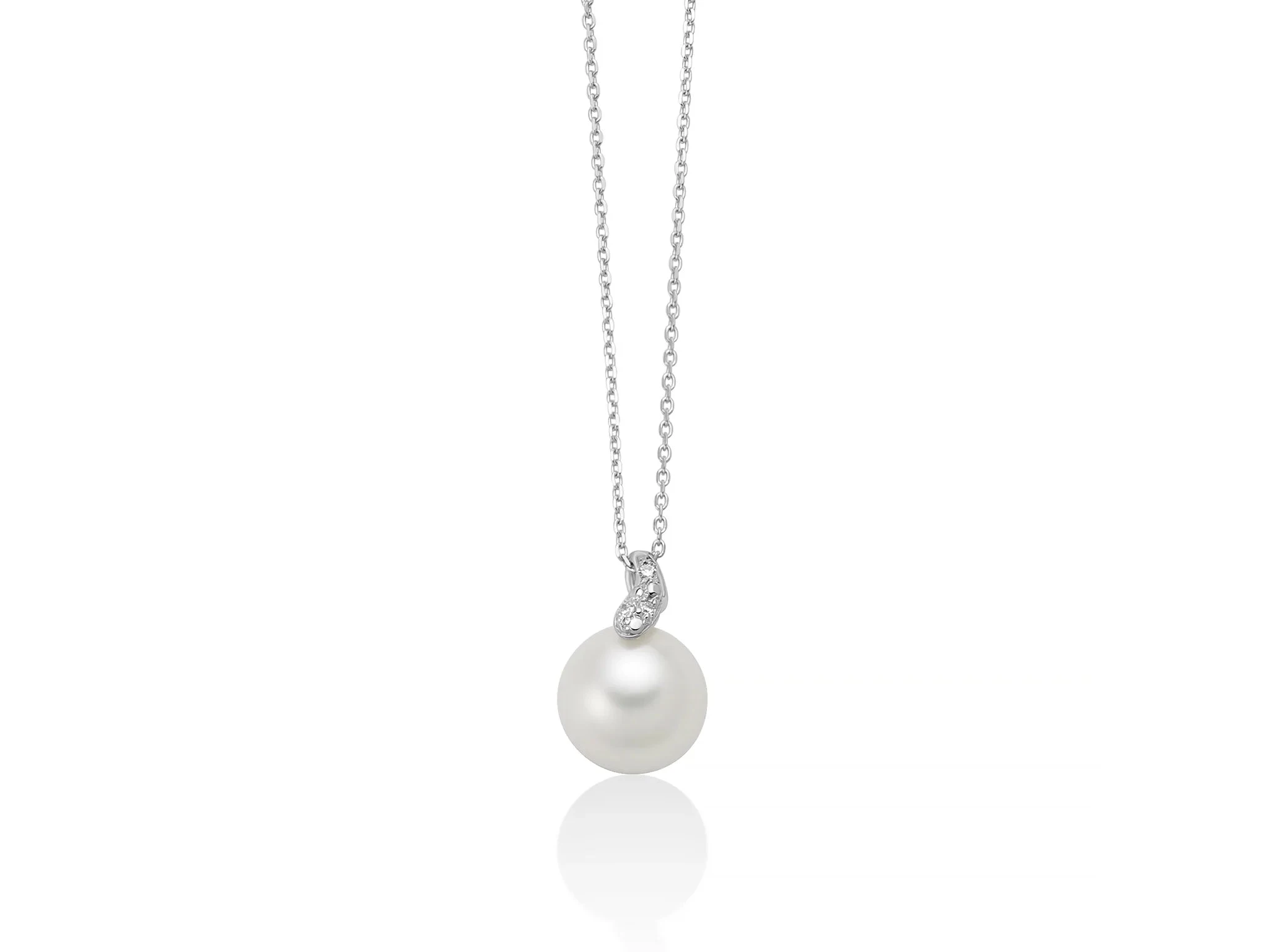 Miluna | Collana Donna | Perla Oriente 7,5-8mm e 3 diamanti | Oro 9kt | 45cm