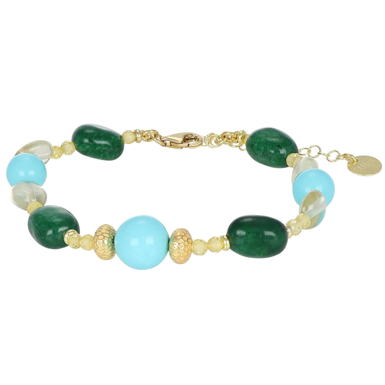 NIVY Bracciale con Agata Verde, Quarzo Lemon e Pasta di Turchese