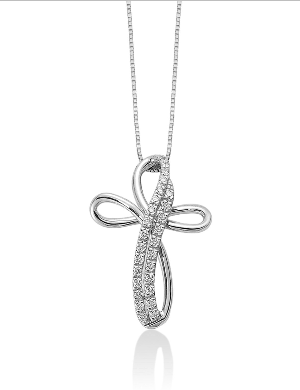 Miluna Collana Croce in Oro Bianco 18K con Diamanti