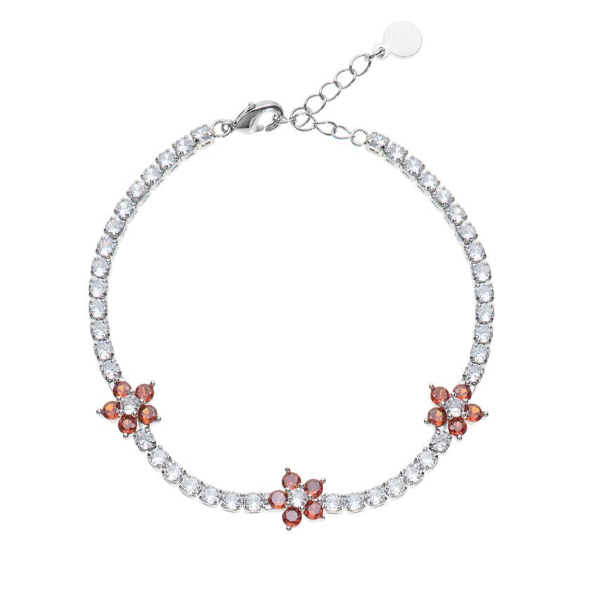 Ottaviani | Bracciale Tennis | Zirconi | Bronzo Argentato | Fiori Rossi
